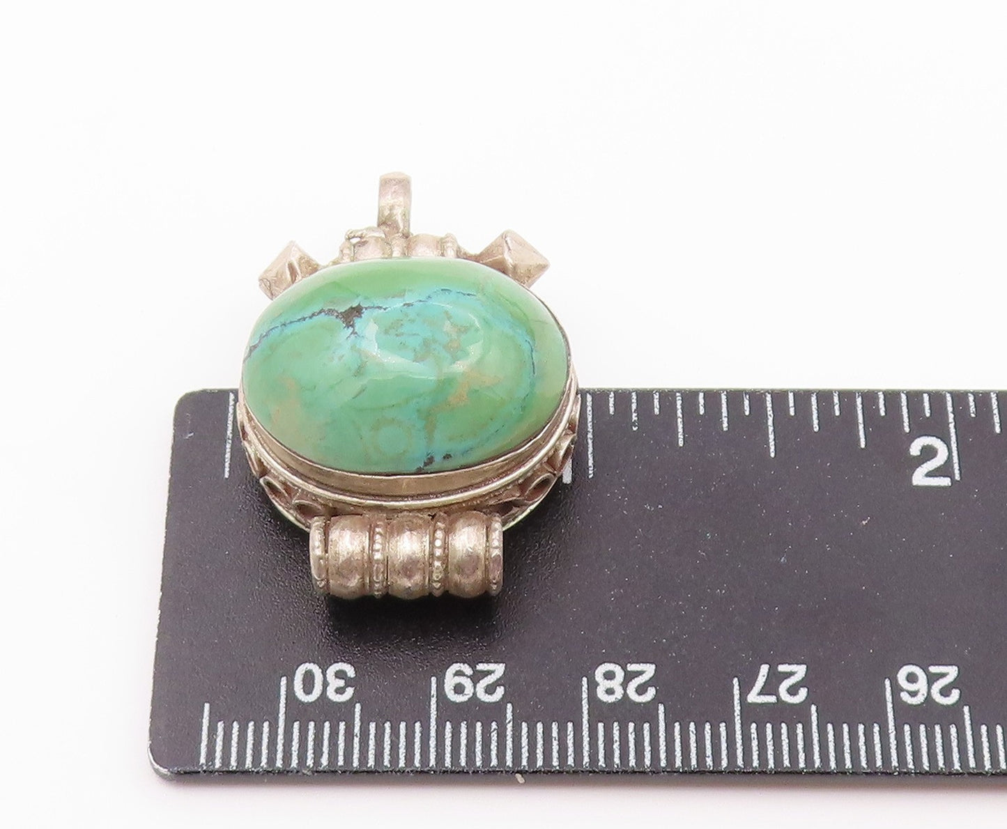 925 Sterling Silver Vintage Pendant Cabochon Turquoise Prayer Box OPENS  PT26470