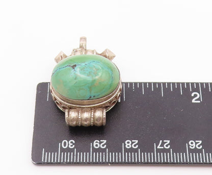 925 Sterling Silver Vintage Pendant Cabochon Turquoise Prayer Box OPENS  PT26470