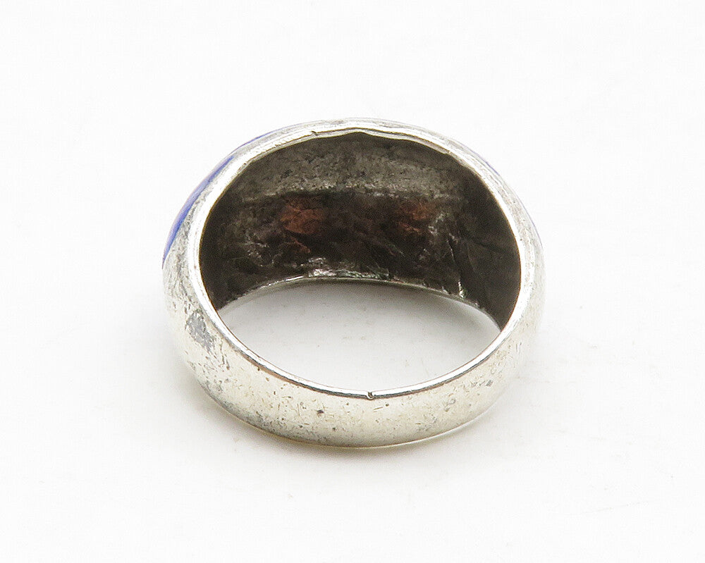 SIAM 925 Sterling Silver  Vintage Enamel Coated Dome Band Ring Sz 6.5  RG13157