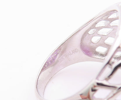 925 Sterling Silver Vintage Ring Cutout Band Oval Purple Gemstone  SZ 7  RG32230