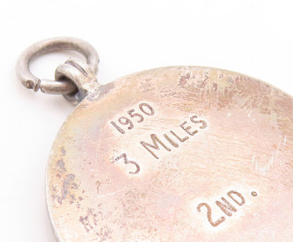 925 Sterling Silver Vintage Pendant 1950 Antique Enameled Medal  PT23868