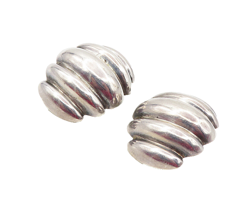 BAYANIHAN 925 Silver  Vintage Shiny Fluted Hollow Non Pierce Earrings  EG4687
