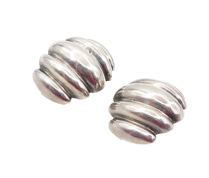 BAYANIHAN 925 Silver  Vintage Shiny Fluted Hollow Non Pierce Earrings  EG4687