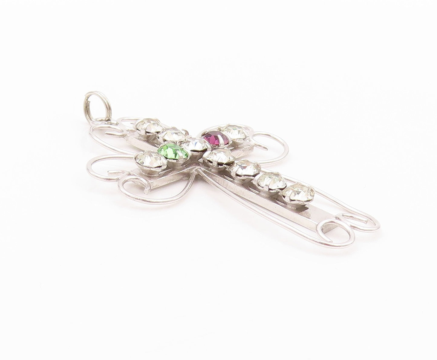 925 Sterling Silver Vintage Pendant Designer Cutout Rhinestone Cross  PT24066