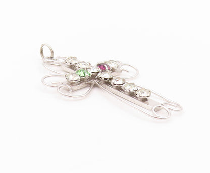 925 Sterling Silver Vintage Pendant Designer Cutout Rhinestone Cross  PT24066