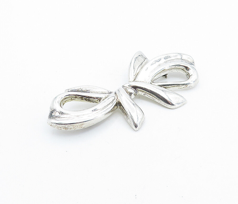BAYANIHAN 925 Sterling Silver  Vintage Shiny Bow Tied Ribbon Brooch Pin BP2668