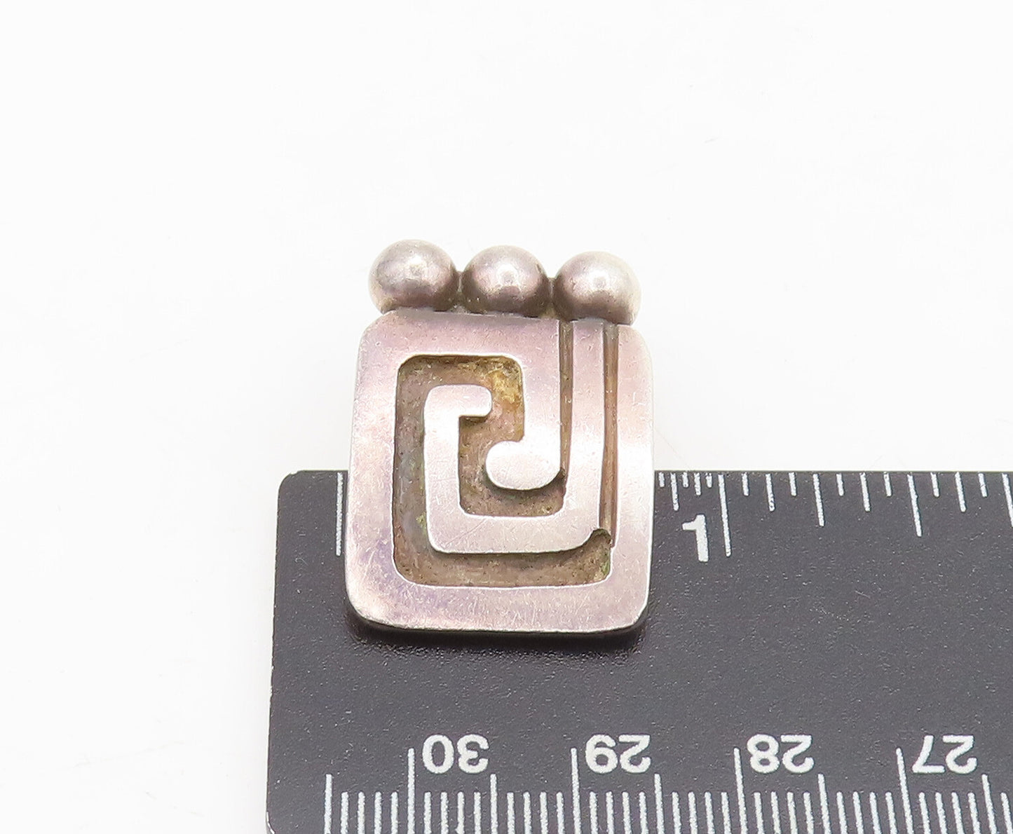 925 Sterling Silver  Vintage Beaded Carved Maze Press Back Earrings  EG12690