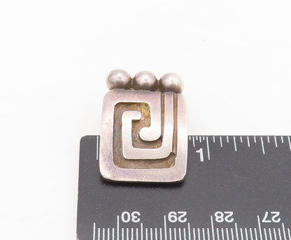925 Sterling Silver  Vintage Beaded Carved Maze Press Back Earrings  EG12690