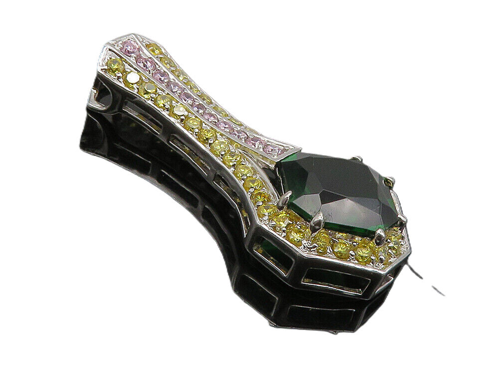 925 Sterling Silver  Green Pink & Yellow Topaz Vertical Slide Pendant  PT6645