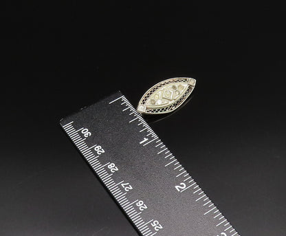 925 Sterling Silver Vintage Openwork Pattern Victorian Topaz Brooch Pin BP9848