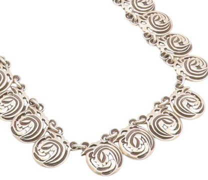 925 Sterling Silver Vintage Necklace CASA FIGUEROA Spiral Medallion Link  NE4752