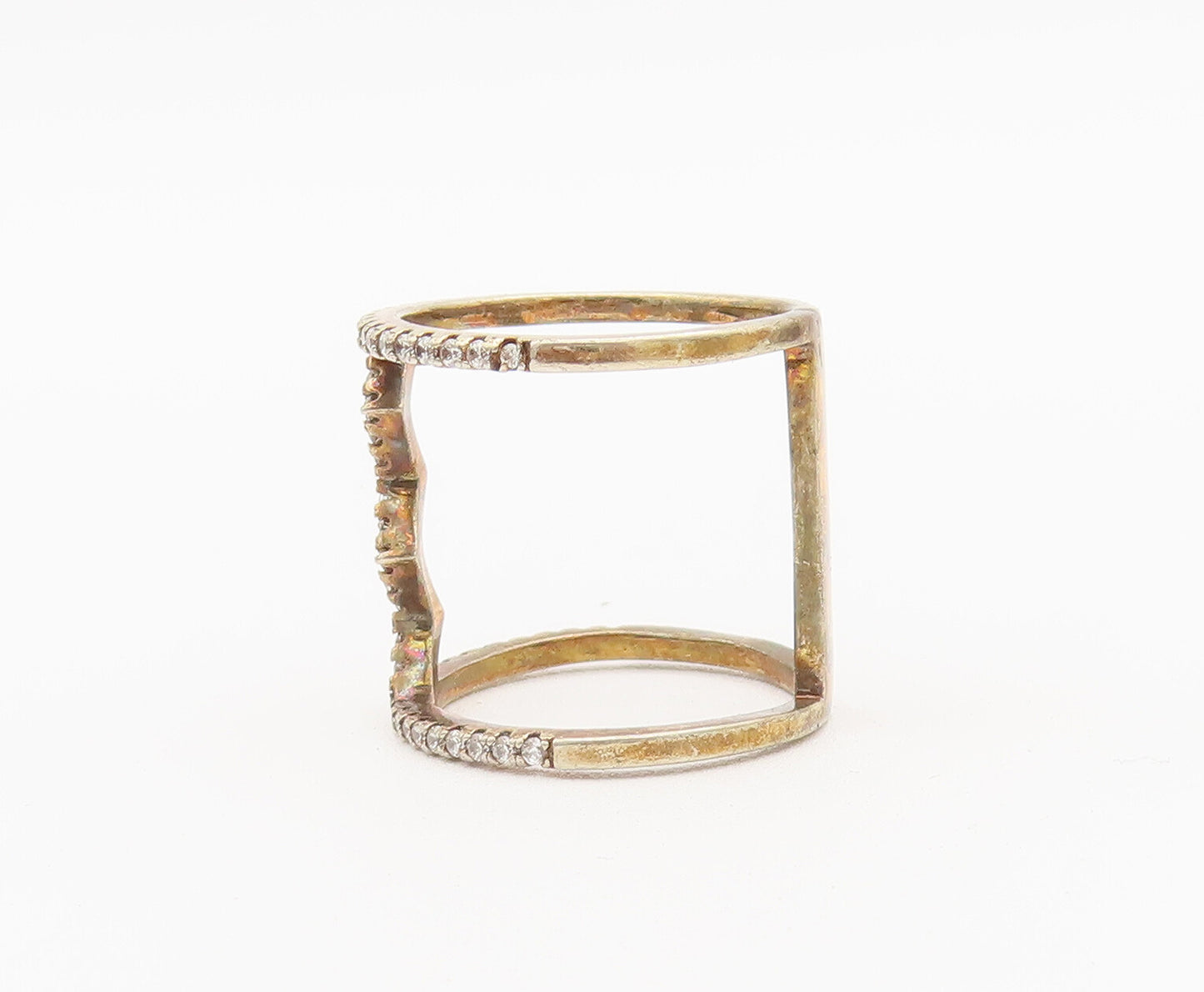 925 Sterling Silver Vintage Ring Gold Plated Bordered Topaz Sz 6.5  RG27991