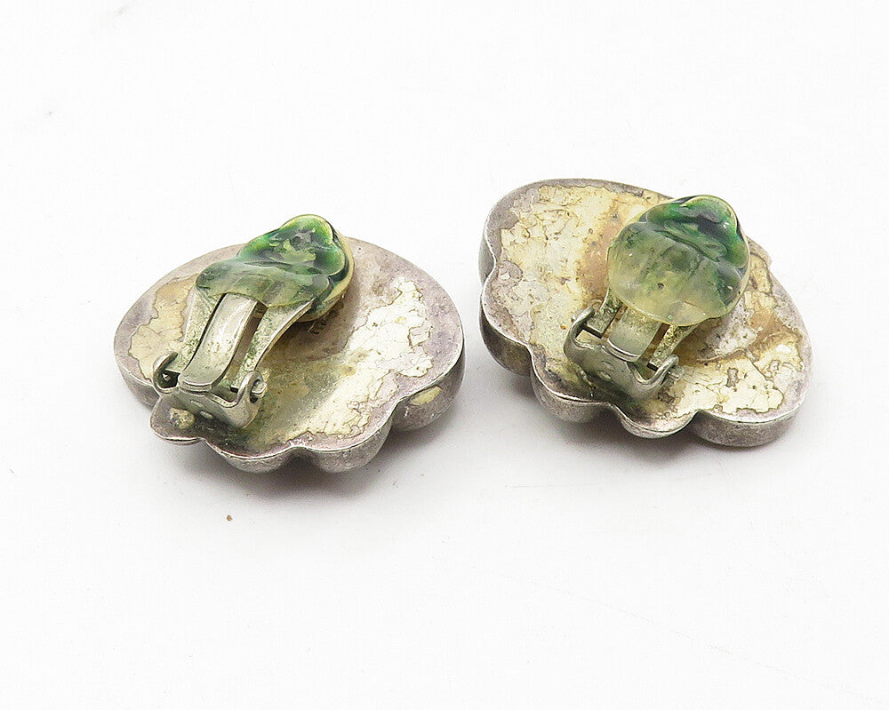 TURE 925 Sterling Silver  Vintage Mother Of Pearl Non Pierce Earrings  EG5902