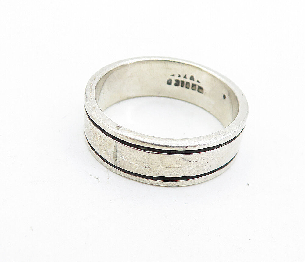 MEXICO 925 Silver  Vintage Linear Etched Round Shiny Band Ring Sz 9.5  RG6948