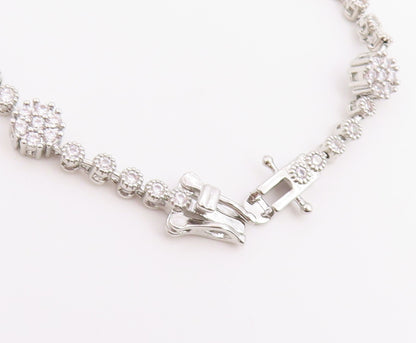 925 Sterling Silver Vintage Bracelet Elegant CZ Floral Blossom Link  BT12221