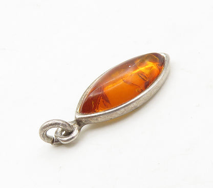 925 Sterling Silver  Vintage Marquise Cut Amber Petite Shiny Pendant  PT13273