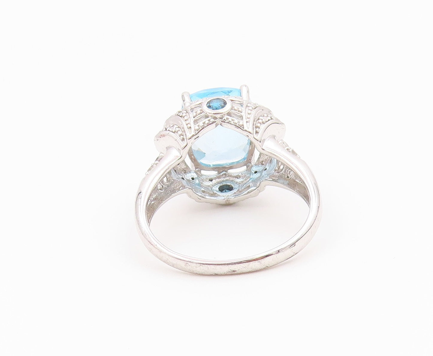 925 Sterling Silver Vintage Ring Elegant Blue Topaz & CZ Band  Sz 10  RG36562