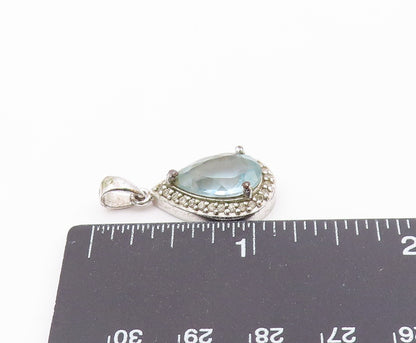 925 Sterling Silver  Vintage Pear Shaped Blue & White Topaz Pendant  PT21315