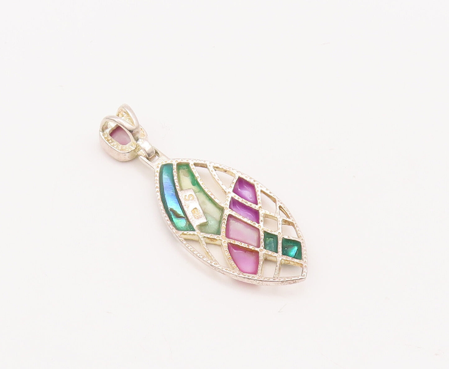 925 Sterling Silver Vintage Pendant Eye Shape Cutout Inlay Abalone  PT23101