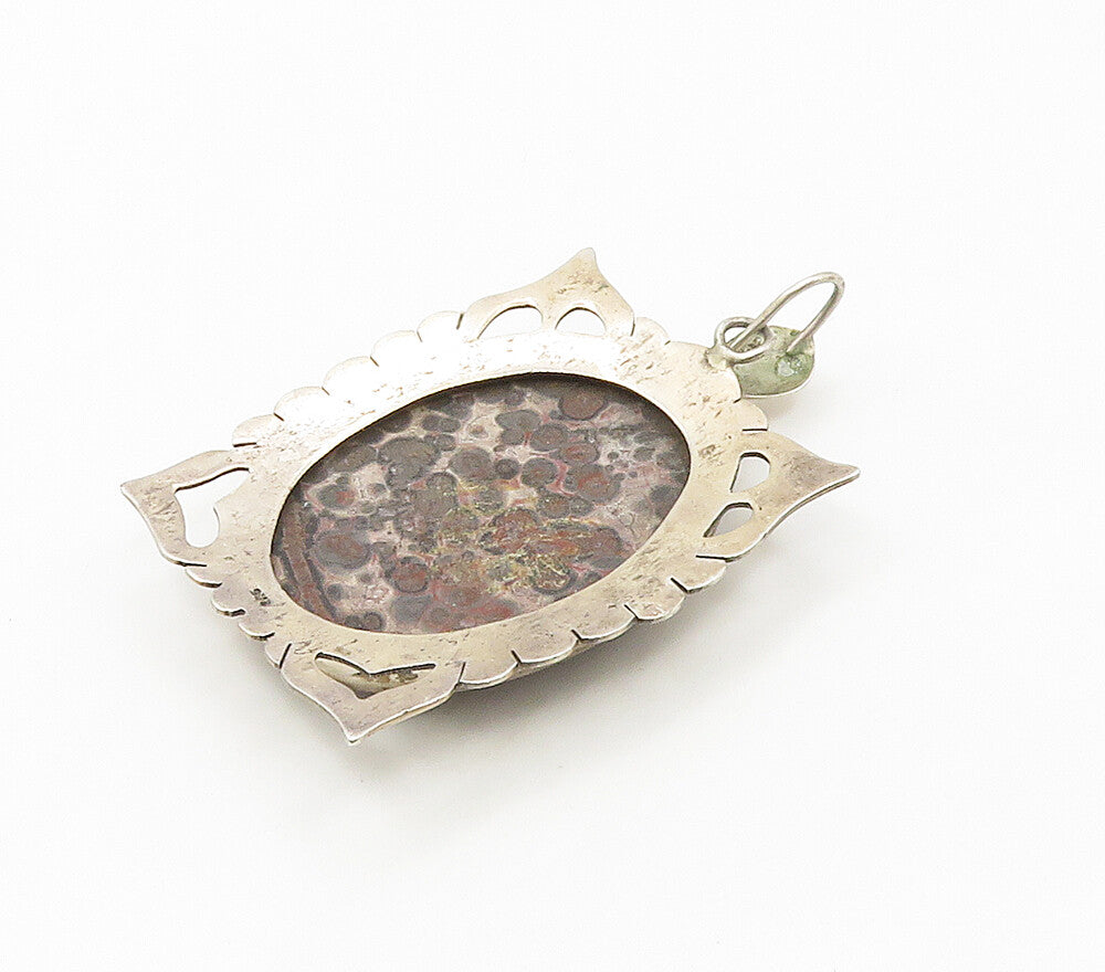 925 Sterling Silver  Vintage Brown Spotted Jasper Love Hearts Pendant  PT12212