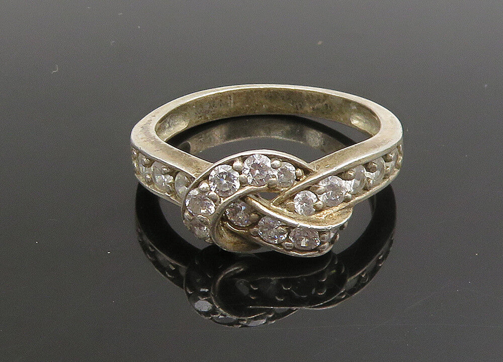 925 Sterling Silver   Vintage Cubic Zirconia Ribbon Band Ring Sz 10  RG23342