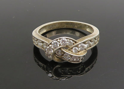 925 Sterling Silver   Vintage Cubic Zirconia Ribbon Band Ring Sz 10  RG23342