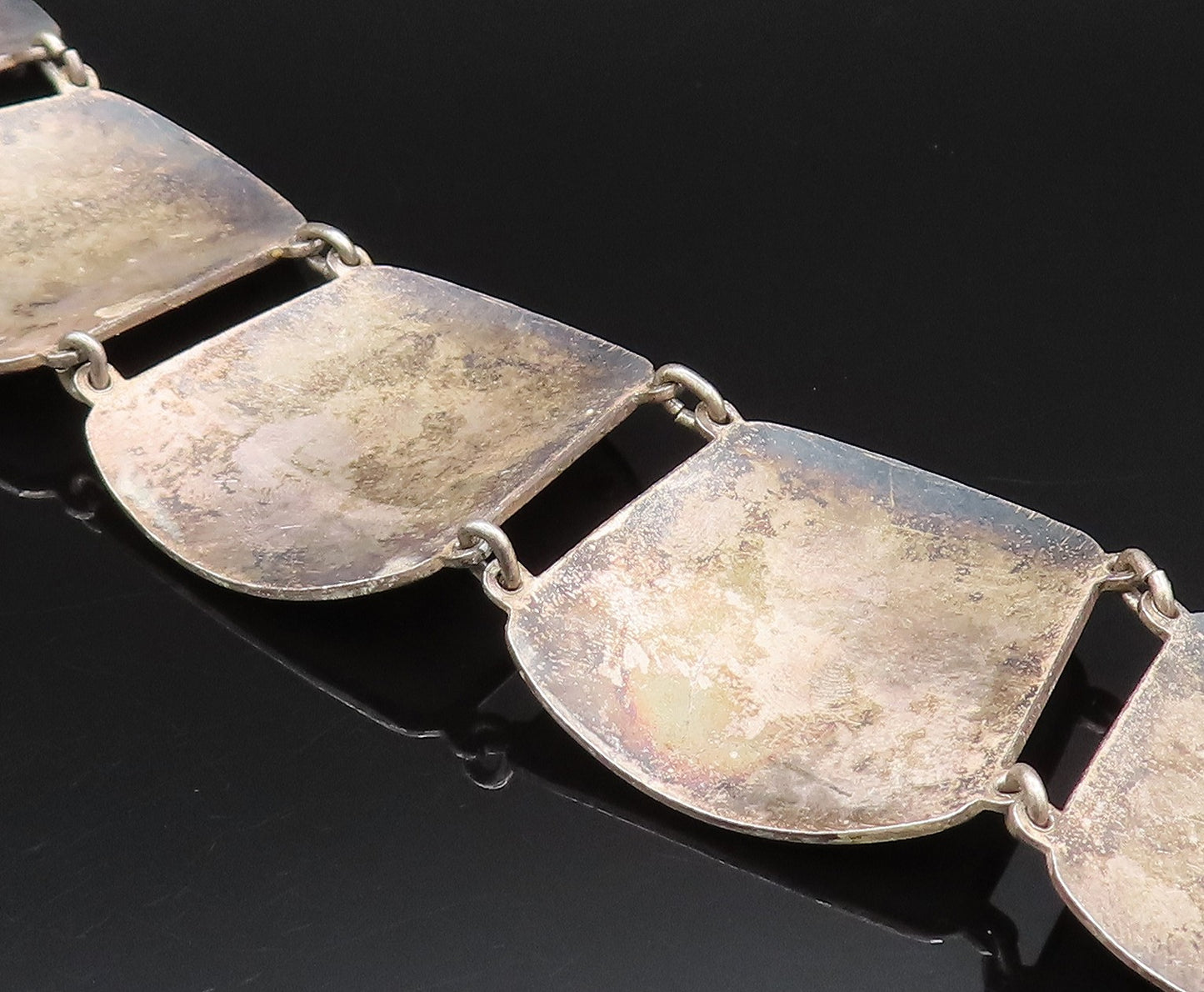EINAR MODAHL NORWAY 925 Silver Vintage Beaded Enamel Chain Bracelet  BT9681