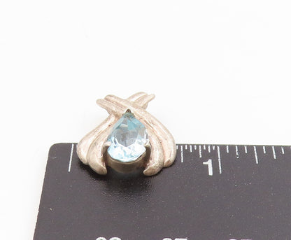 925 Sterling Silver Vintage Pendant Faceted Blue Topaz Crossover Charm  PT25480