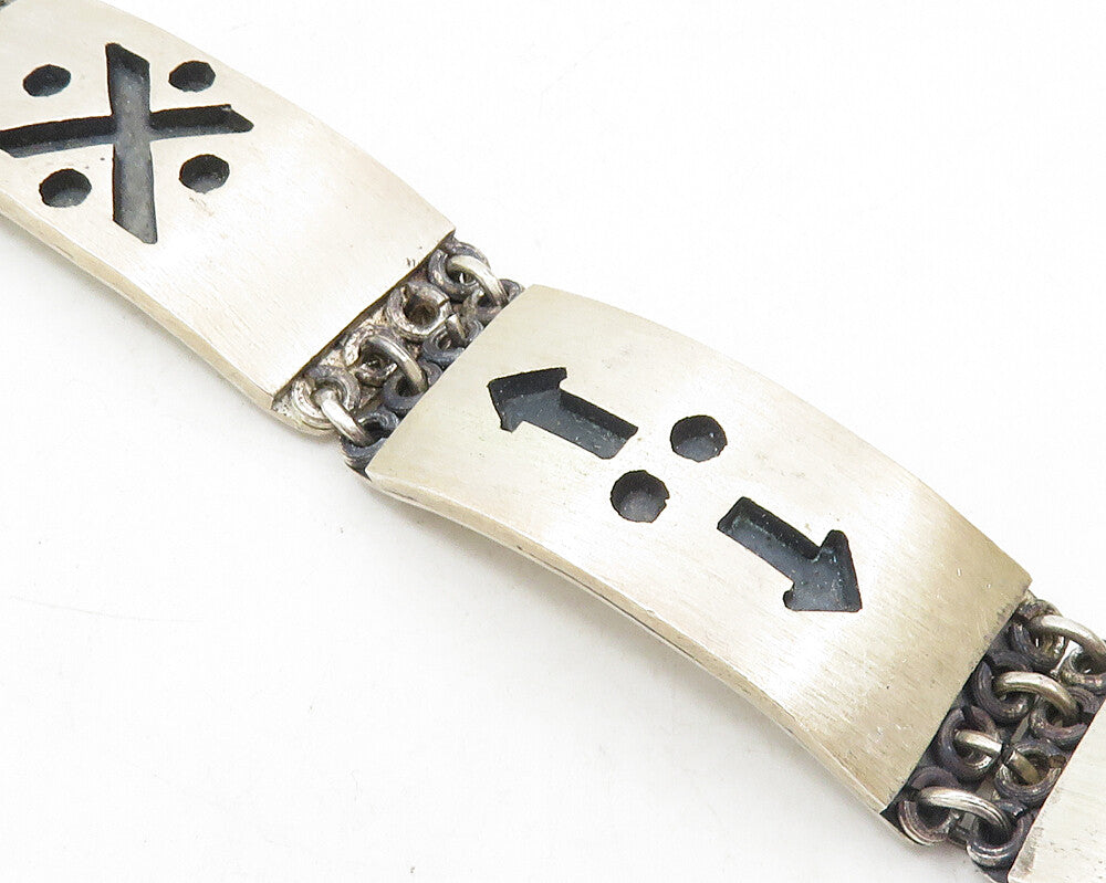 CAVARI 925 Sterling Silver  Vintage Oxidized Cutout Bar Chain Bracelet  BT4478