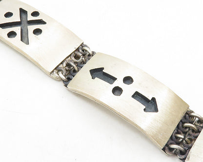 CAVARI 925 Sterling Silver  Vintage Oxidized Cutout Bar Chain Bracelet  BT4478