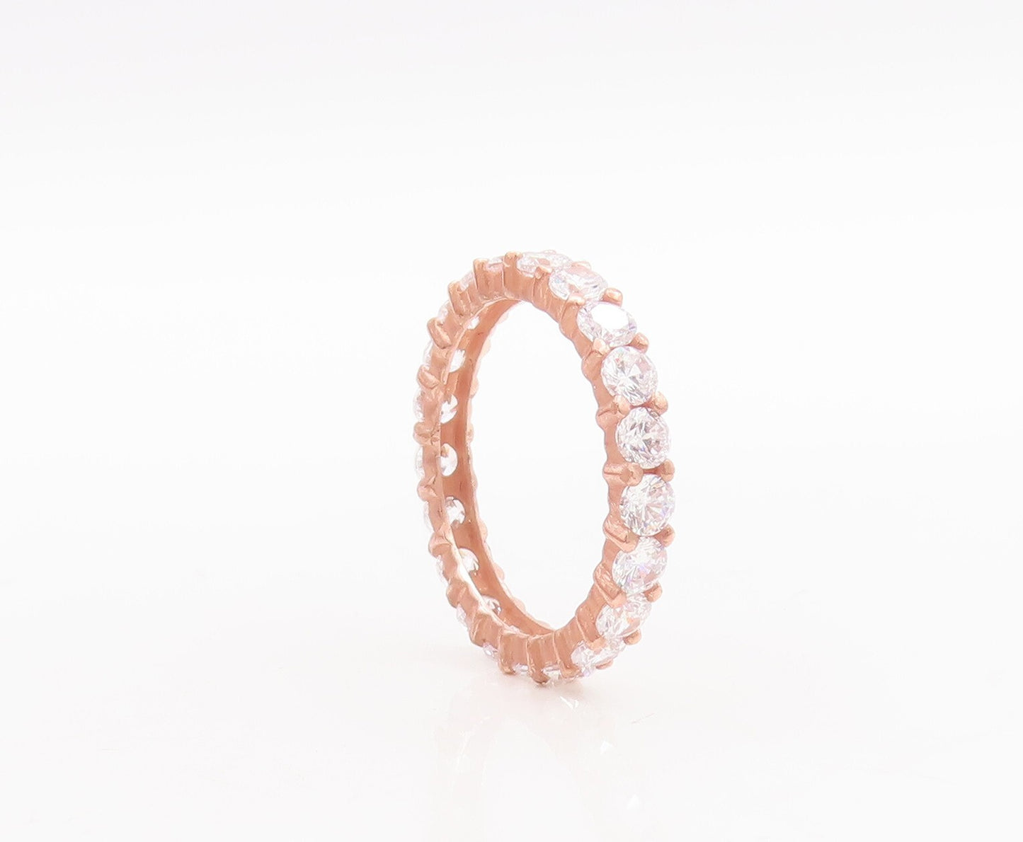 925 Sterling Silver Vintage Ring Pink Enameled 360 CZ Inlay  Sz 7.5  RG29184