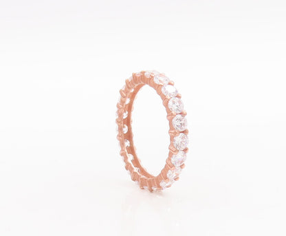 925 Sterling Silver Vintage Ring Pink Enameled 360 CZ Inlay  Sz 7.5  RG29184