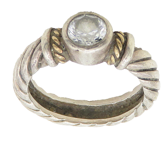 925 Silver & 14K GOLD  Vintage Cubic Zirconia Twist Band Ring Sz 6  RG19638