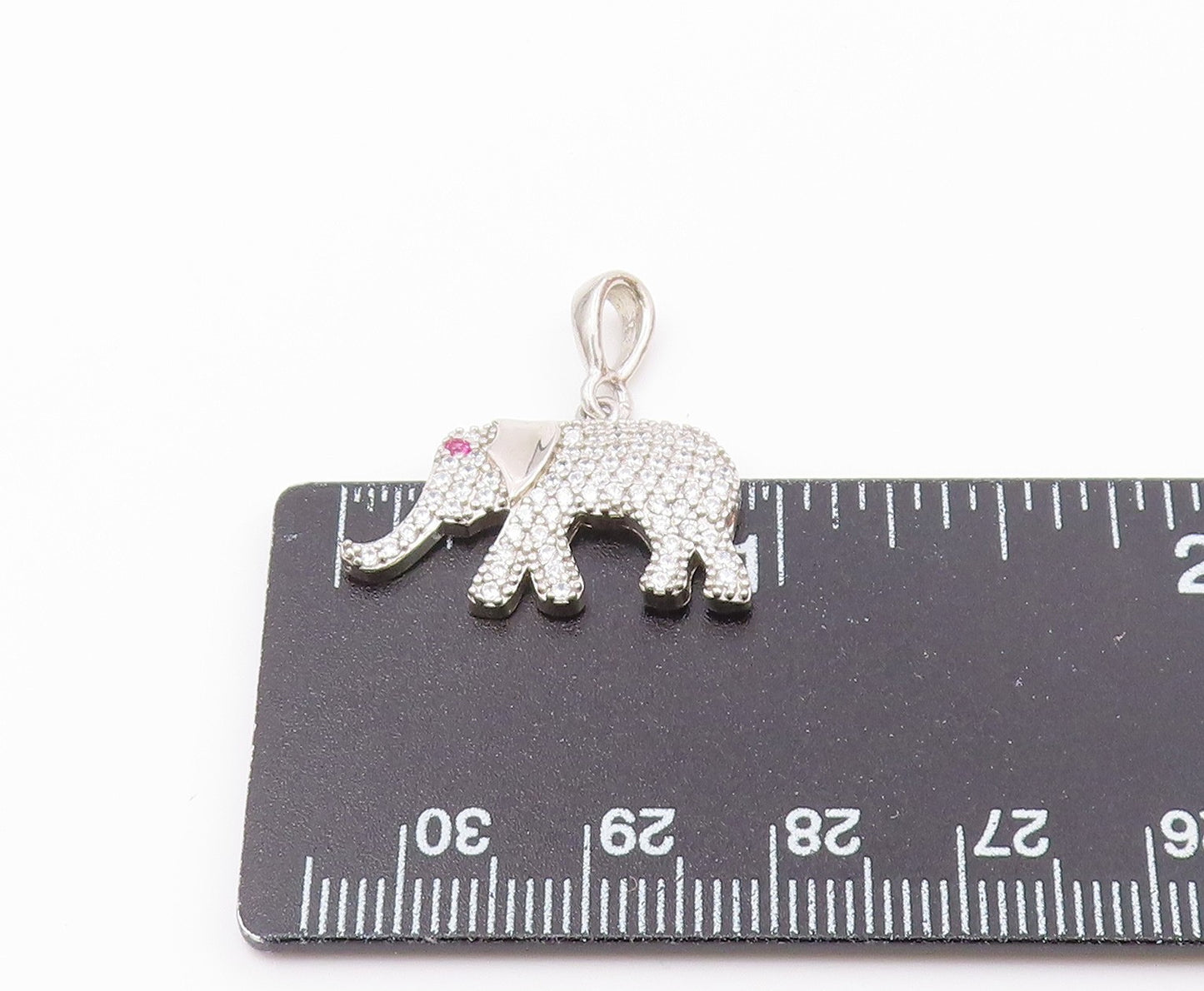 925 Sterling Silver  Vintage Cubic Zirconia Encrusted Elephant Pendant PT16066