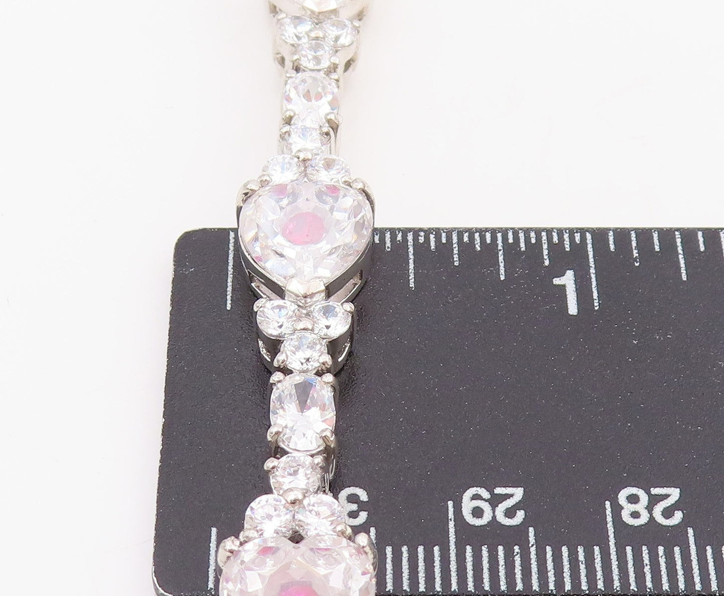 925 Sterling Silver Vintage Bracelet Sparkling CZ Love Heart Link Chain  BT11511