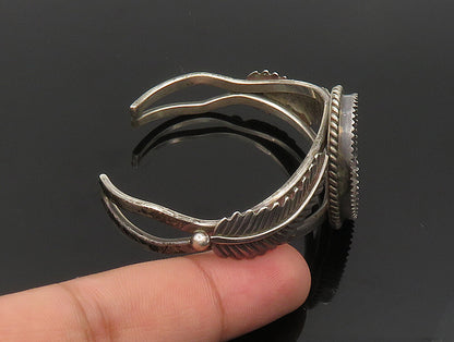 NAVAJO 925 Silver  Vintage Twisted Rope Split Shank Leaf Cuff Bracelet  BT9374