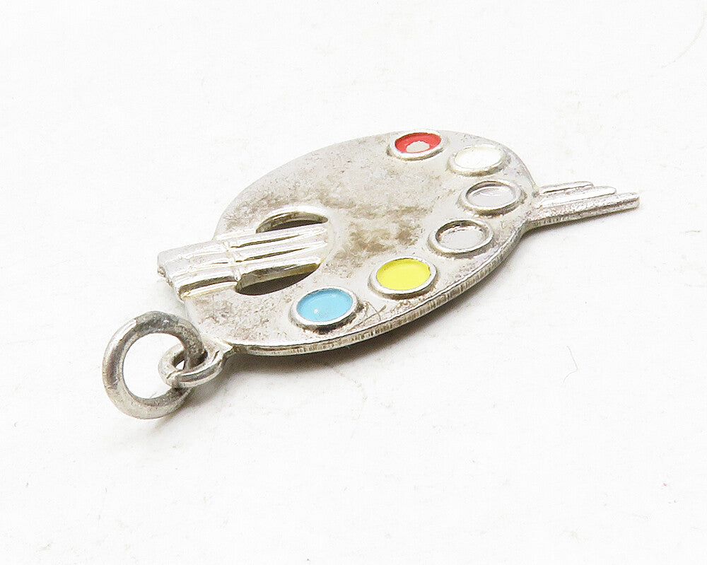 925 Sterling Silver  Vintage Enamel Detail Painter's Palette Pendant  PT10080