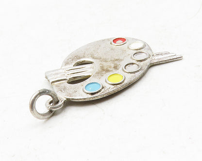 925 Sterling Silver  Vintage Enamel Detail Painter's Palette Pendant  PT10080