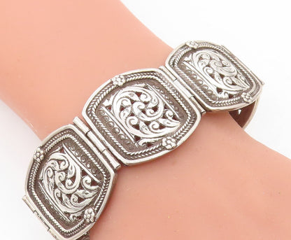 925 Sterling Silver  Vintage Antique Floral Swirl Wheat Chain Bracelet  BT2908