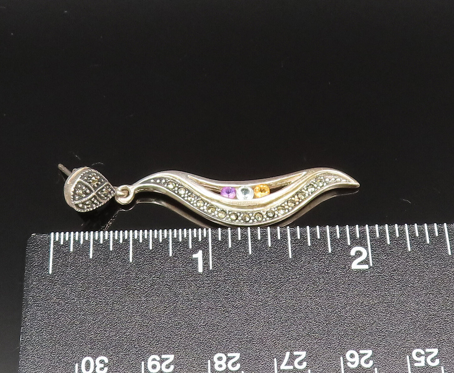925 Silver  Vintage Amethyst Citrine & Multi Stone Swirl Earrings  EG11890