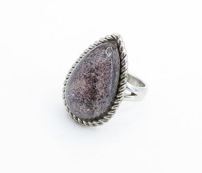 TAHARA 925 Silver  Vintage Glass Art Tear Drop Dome Cocktail Ring Sz 9  RG6658