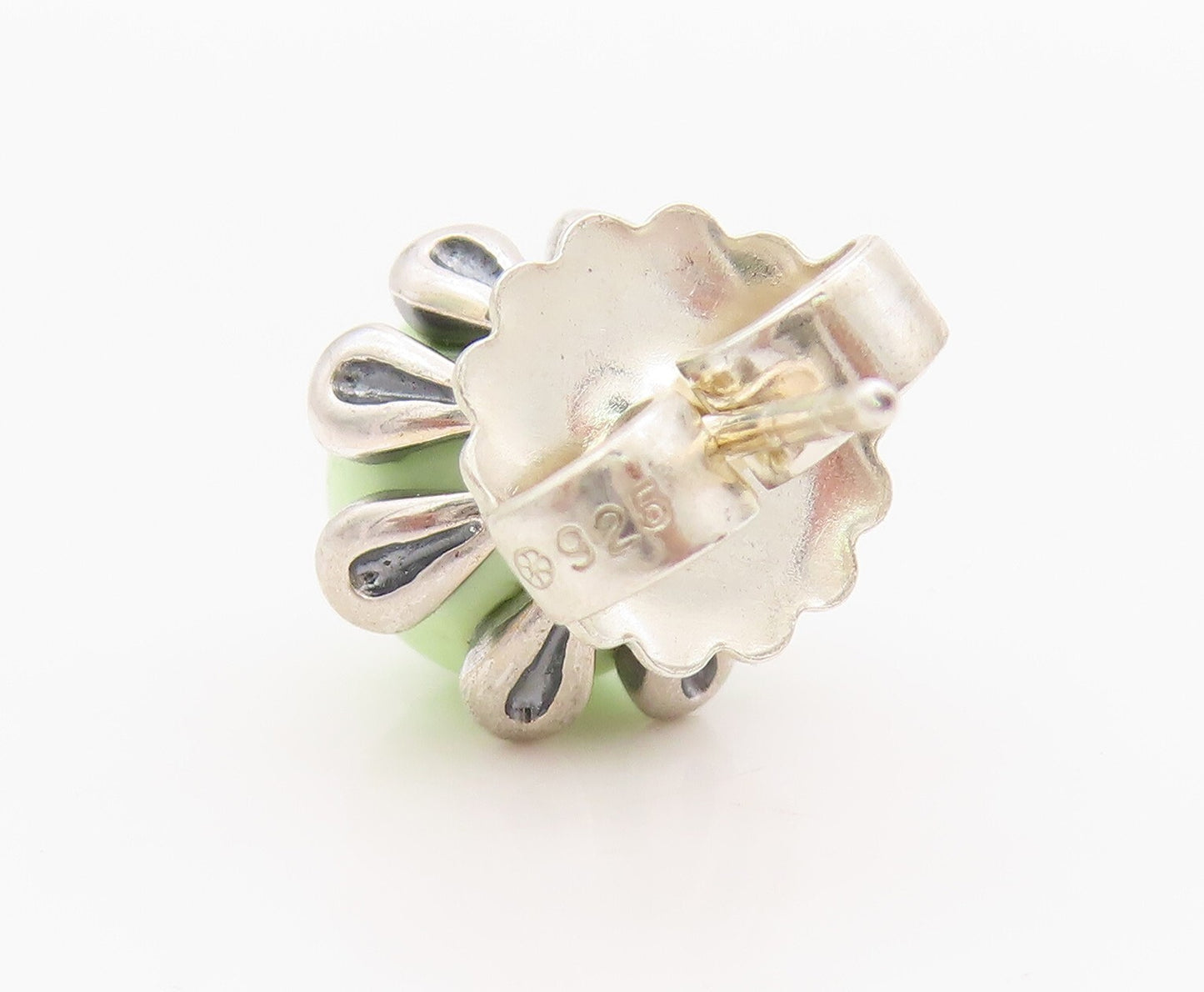 925 Sterling Silver Vintage Earrings Green Gemstone Flower Studs  EG13441