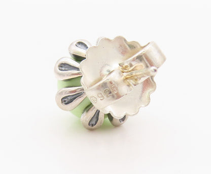 925 Sterling Silver Vintage Earrings Green Gemstone Flower Studs  EG13441