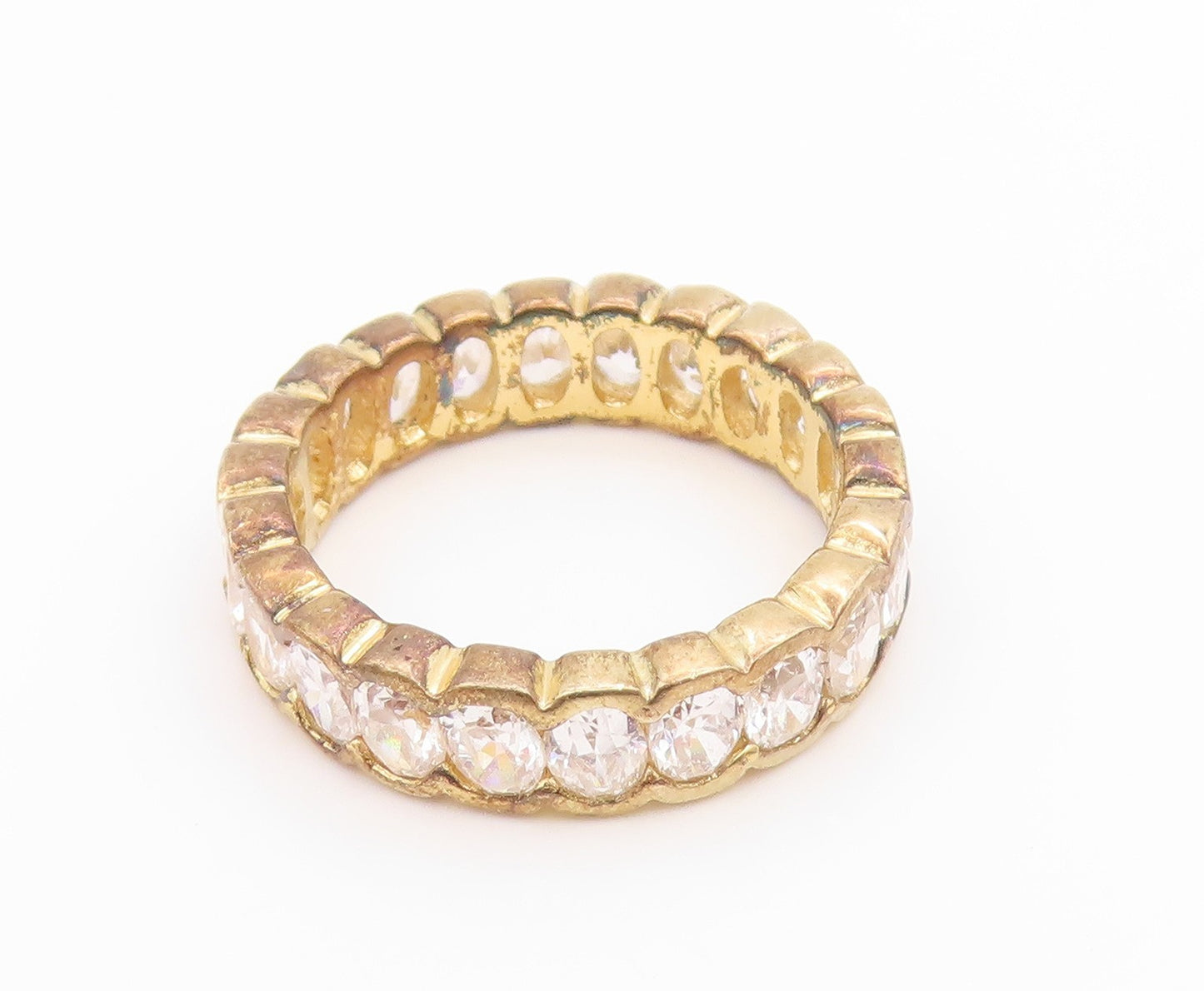 925 Sterling Silver Vintage Ring Gold Plated Topaz Eternity Band  Sz 7  RG35786