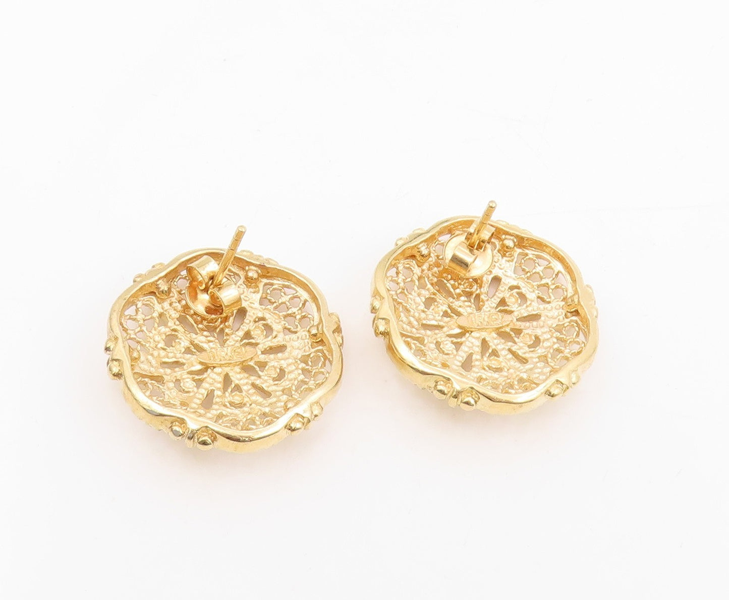 925 Sterling Silver Vintage Earrings Gold Plated Intricate Floral Studs  EG13966
