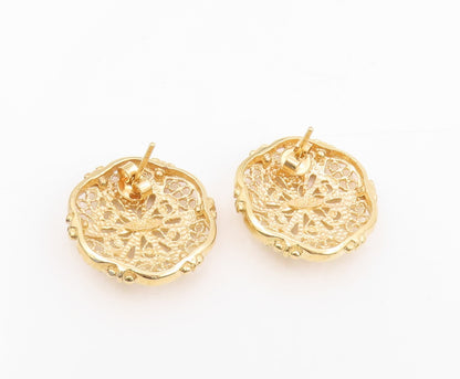 925 Sterling Silver Vintage Earrings Gold Plated Intricate Floral Studs  EG13966