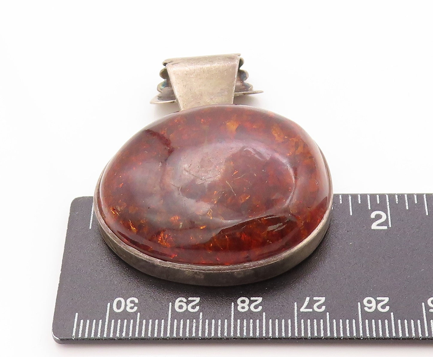 925 Sterling Silver Vintage Pendant Large Round Honey Amber  PT24162
