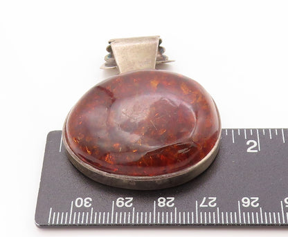 925 Sterling Silver Vintage Pendant Large Round Honey Amber  PT24162