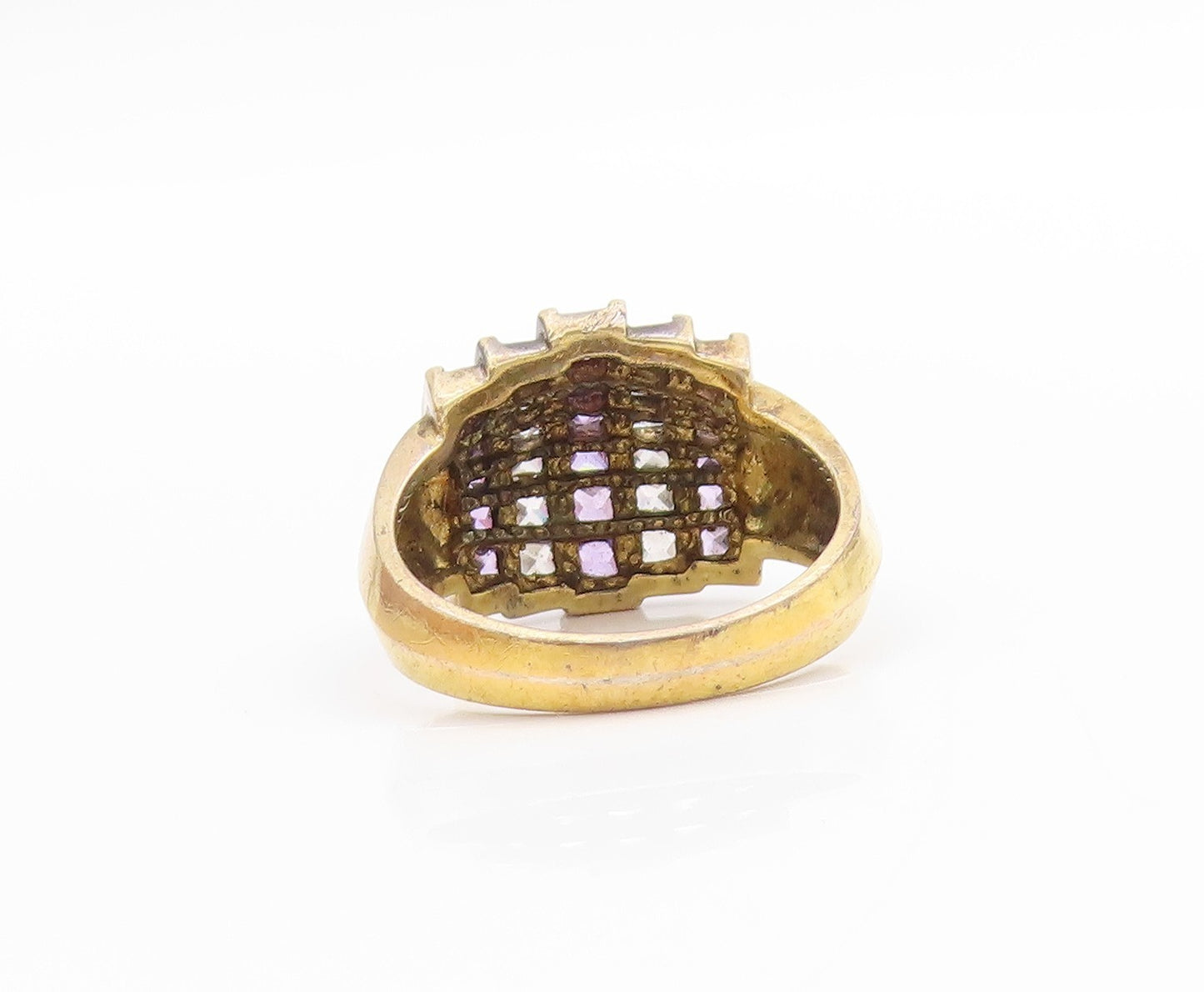 925 Sterling Silver Vintage Ring Gold Plated Purple & White CZ  Sz 8  RG33415