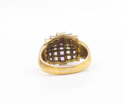 925 Sterling Silver Vintage Ring Gold Plated Purple & White CZ  Sz 8  RG33415